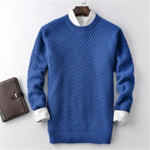 dark blue Новая мода кашемировый скрученный вязаный мужской Oneck сплошной H-прямой пуловер свитер 5 цветов S-2XL розничная оптом - Цвет: dark blue
