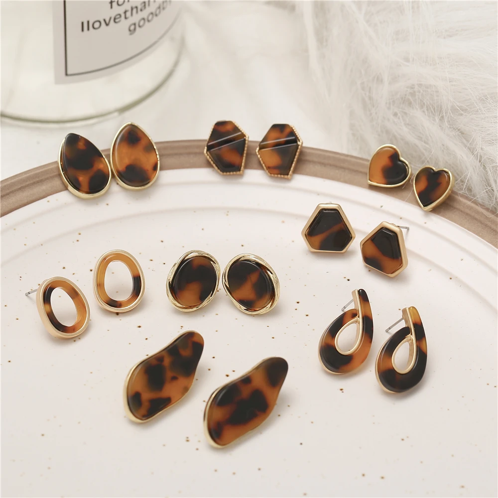 IF ME винтажные леопардовые геометрические нерегулярные серьги гвоздики для
