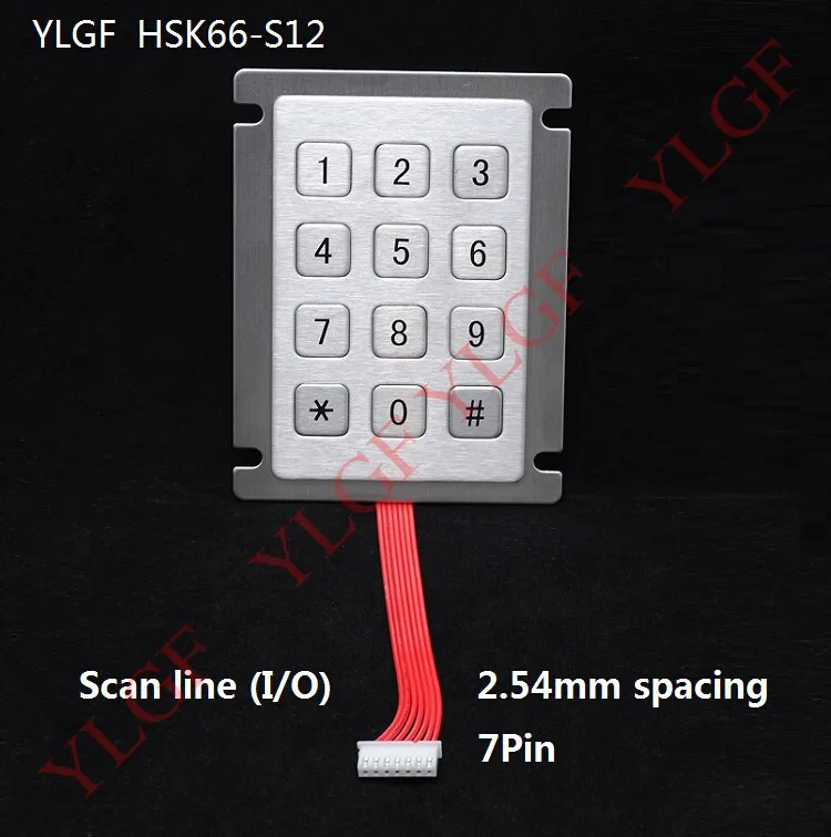 

Metal keyboard * # telephone YLGF HSK66-S12-PIN 7PIN scanning lines ( I/O) 12 key waterproof (IP65), dust, anti violence