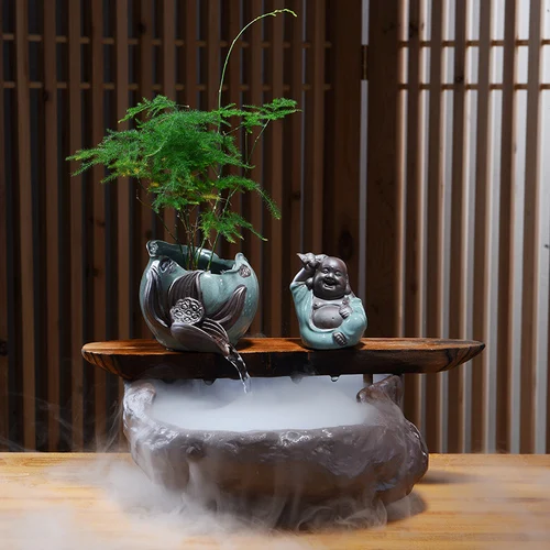 C 110 V-220 V Feng Shui Lucky "бегущая вода фонтан увлажнителя распылитель эфирных масел, аэрозольный распылитель настольный домашний Кофе украшения стола - Цвет: C
