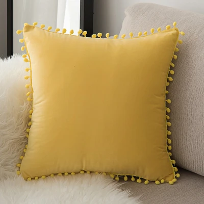 lemon 30x50/45x45/55x55/40x60 см сплошной цвет помпон вельветовый чехол для подушки наволочка волосы шарики подушка с кисточками крышка бахрома домашний декор - Цвет: lemon