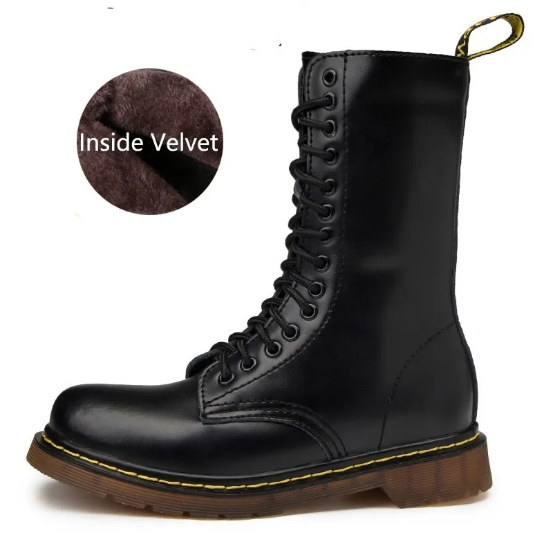 black velvet Новые мотоциклетные Нескользящие мужские кожаные повседневные Роскошные военные ботинки, большие размеры 35-46 армейские весенне-зимние высокие армейские ботинки - Цвет: black velvet