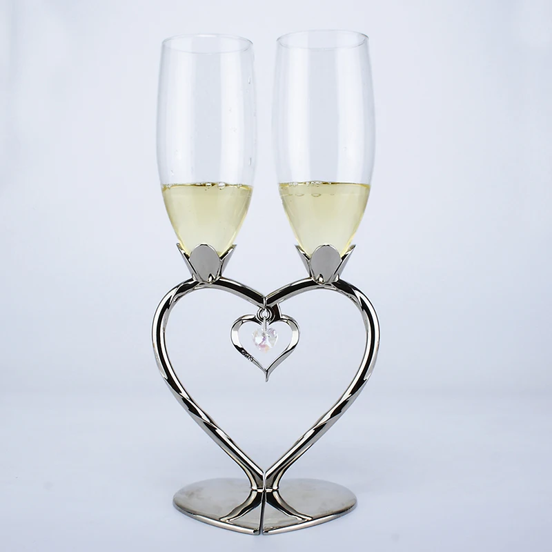 Украшение дома серебряные бокалы для шампанского с сердцем Форма diamond Украшенные