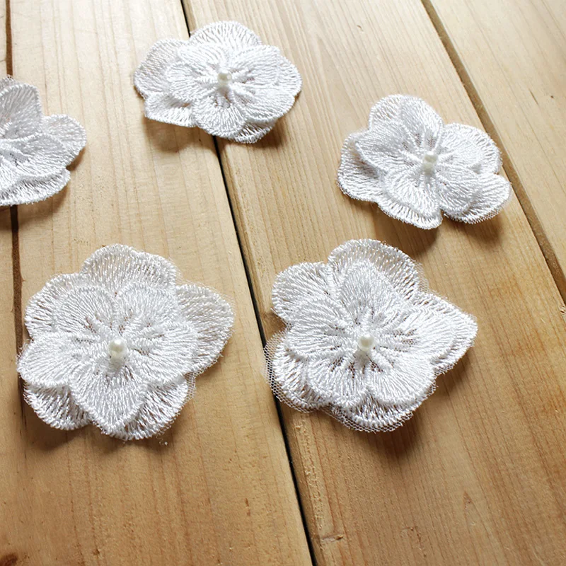 Белая сетка с вышивкой кружевная нашивка 3D цветок из бисера аппликация для