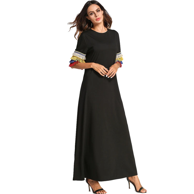 Мусульманское платье с кисточками абайя Турция исламские платья Хиджаб Caftan Elbise