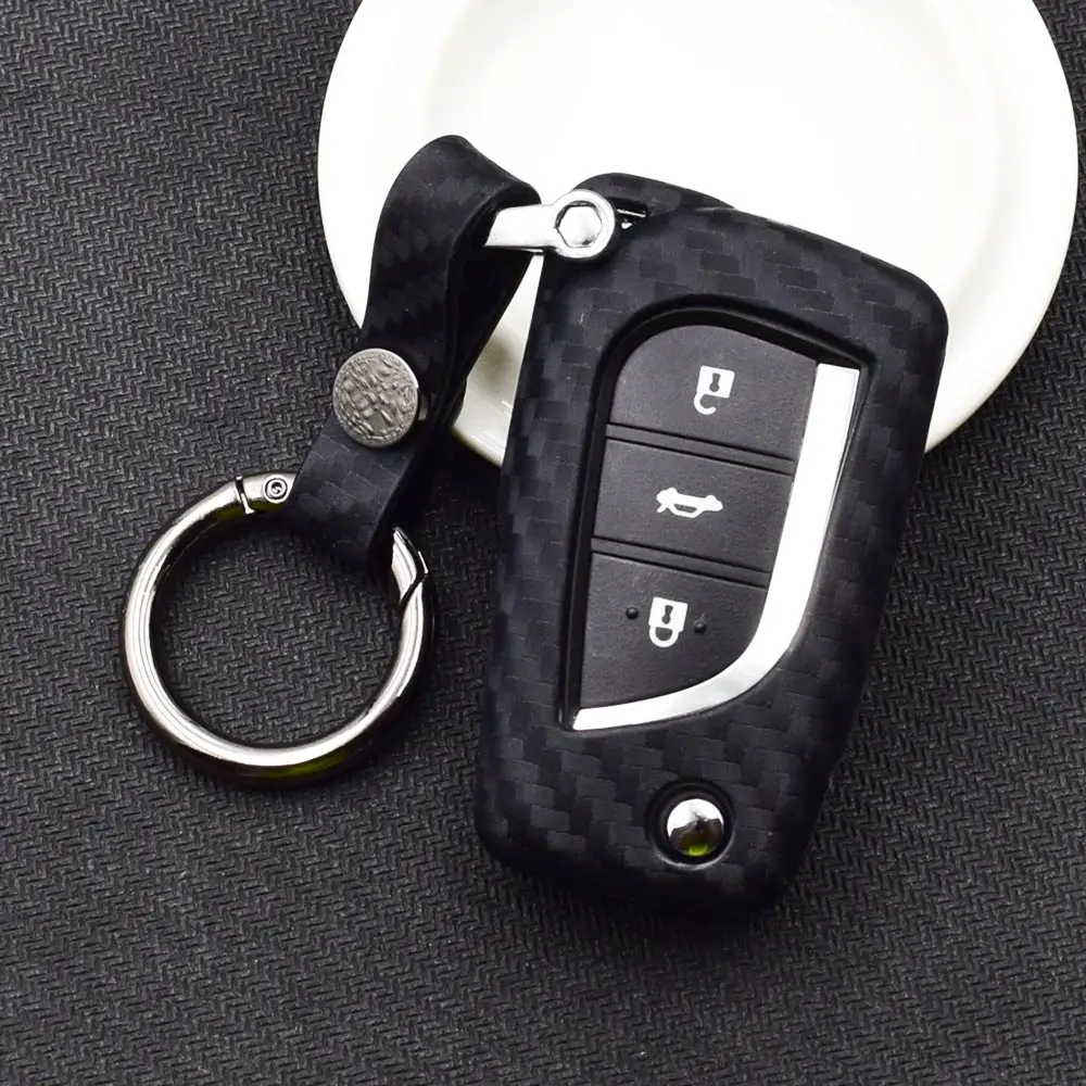 Carbon Fiber Pattern Silicone Car Key Case for Toyota Auris Corolla Avensis Verso Yaris Aygo Scion TC IM 2015 2016 Remote Cover |