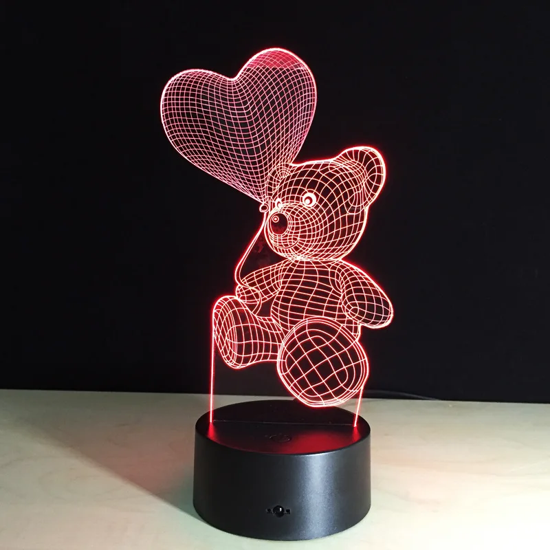 3D светодиодный ночник 2020 новое поступление новинка маленький медведь сердце USB
