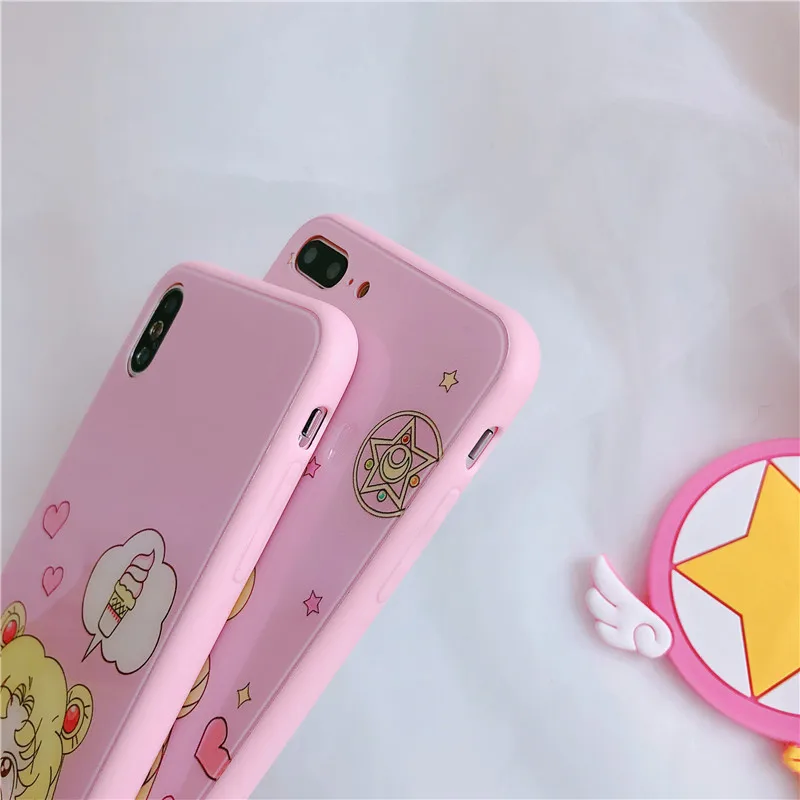 Kawaii Японии Сейлор Мун Аниме Телефон чехол для iPhone 7 Puls 6 S 8 X XS Max XR розовый
