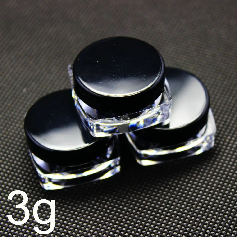 

plastic cosmetic container, square cream jar, sample jar 3g ,Black screw cap