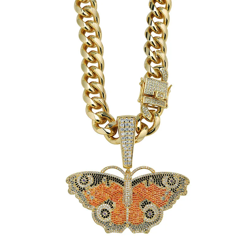Хип хоп микро проложили AAA кубического циркония Bling льдом из животных Бабочка подвески ожерелья для мужчин рэппер ювелирные изделия Прямая поставка
