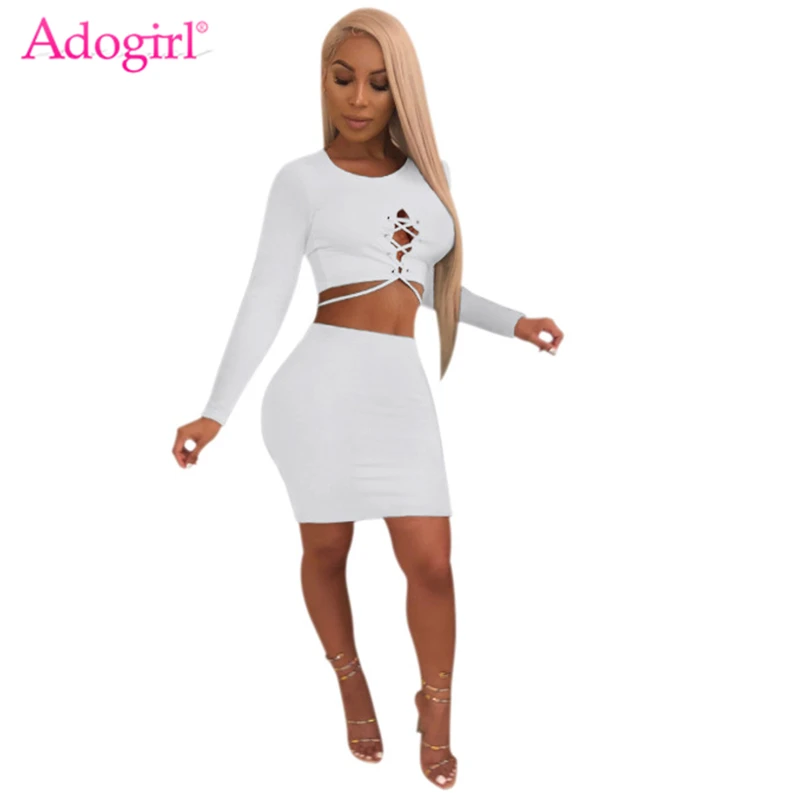 Женский комплект из двух предметов Adogirl однотонный облегающий топ на шнурках с