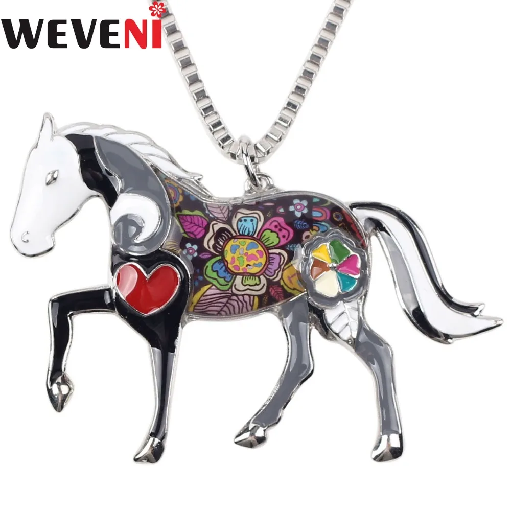 Массивное эмалированное металлическое ожерелье WEVENI в виде лошади подвески