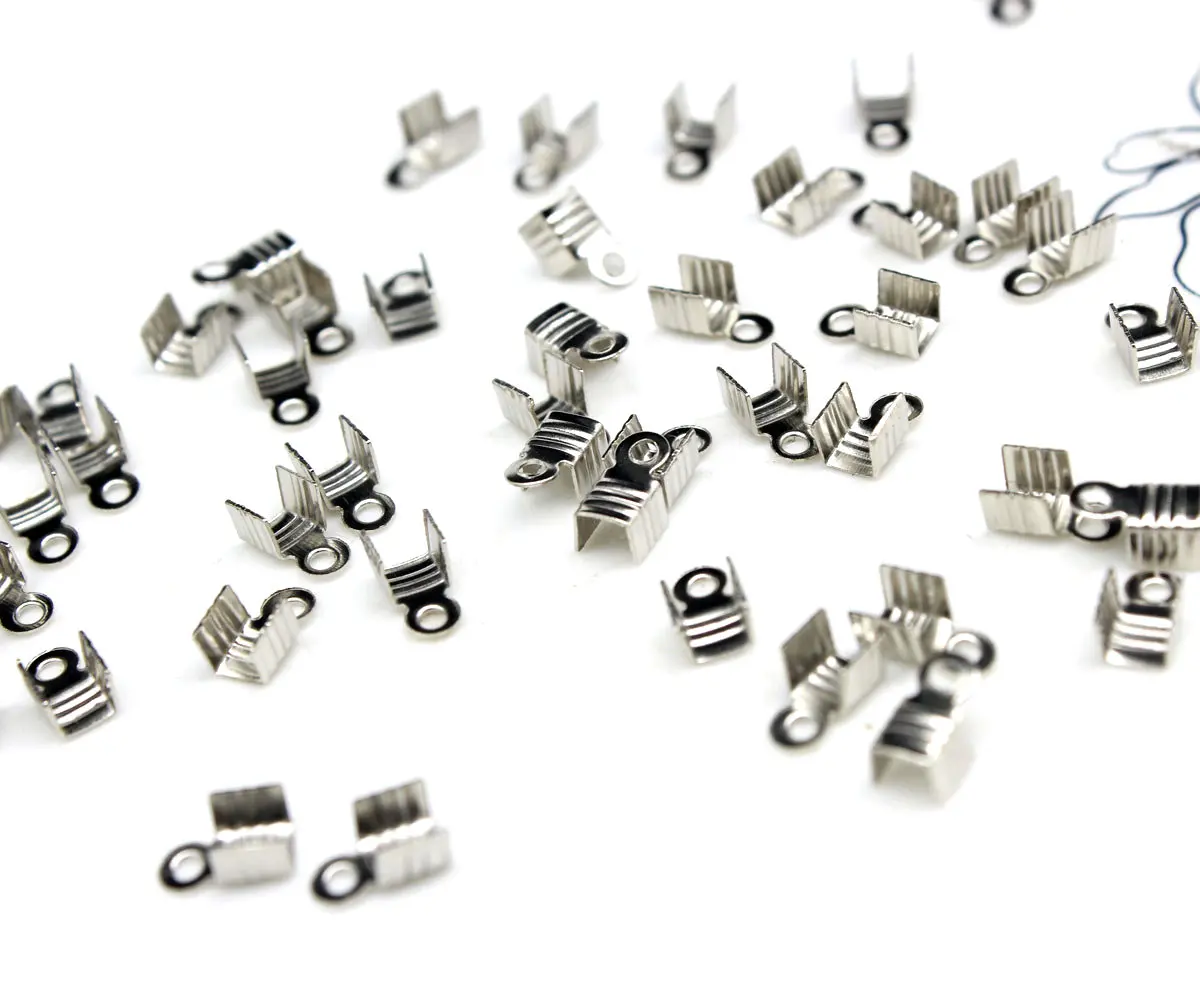 Наконечники для шнура 2000 шт. Обжимные бусины фурнитура родиевое покрытие 7x4 мм