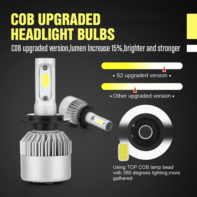 Super Bright Cob Led Headlight Kit Car Headlamp Auto Lighting System H7 60W 6000Lm 6000K Rain Waterproof | Автомобили и мотоциклы