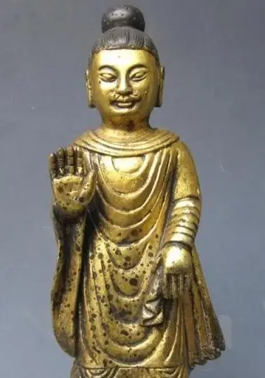 9.5&quotChina Buddhism Temple Old Bronze Gild Northern Wei Ru Lai Buddha Statue |
