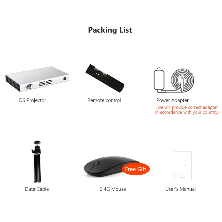AUN DLP Wi Fi проектор D6S разрешение 1280*720 Android 5 1 Мини Bluetooth внешний аккумулятор 8000 мАч. HD