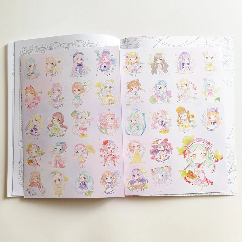 Раскраска цветов и сладких девочек Kawaii Аниме Лолита Мода раскраска для детей/девочек/взрослых декомпрессии