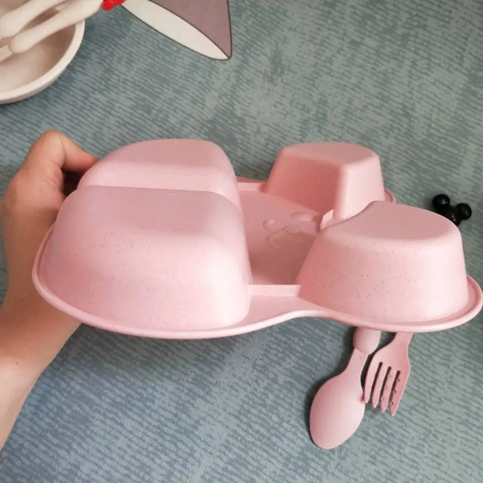 

Wheat straw children's dishes cute bear baby dishes cartoon kids plate kids tableware set baby feeding bowl