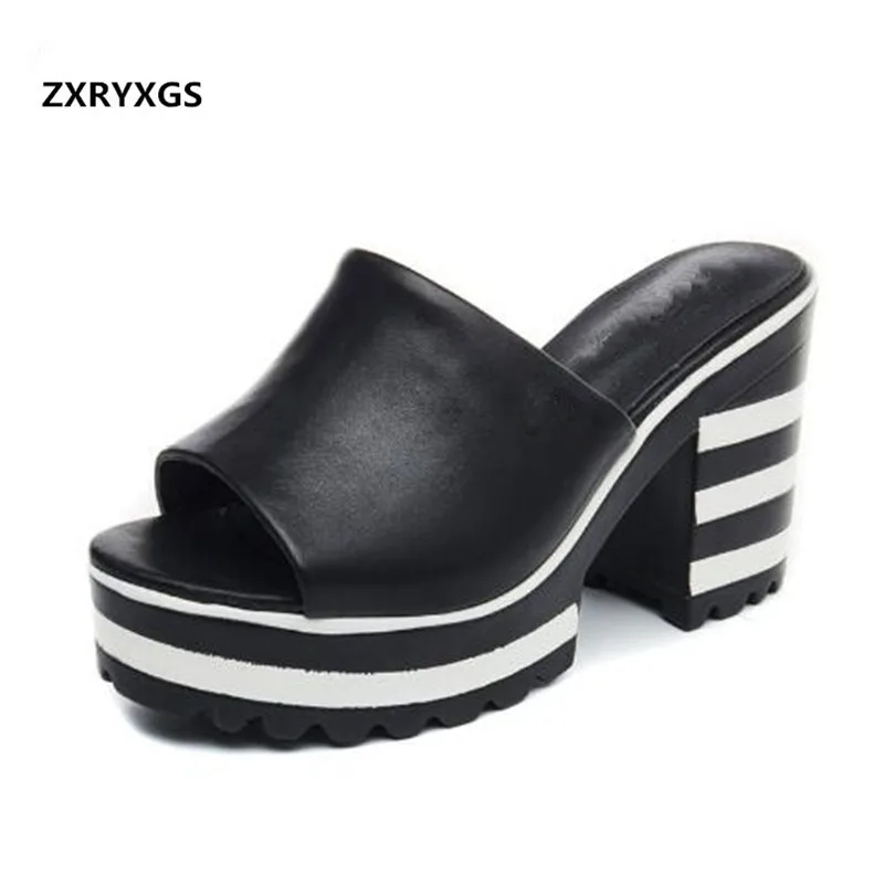 

2021 Spell Colors Open Toe Summer Women Sandals Cow Leather Sandals Casual Shoes Platform High Heel Shoes Woman Fashion Slippers