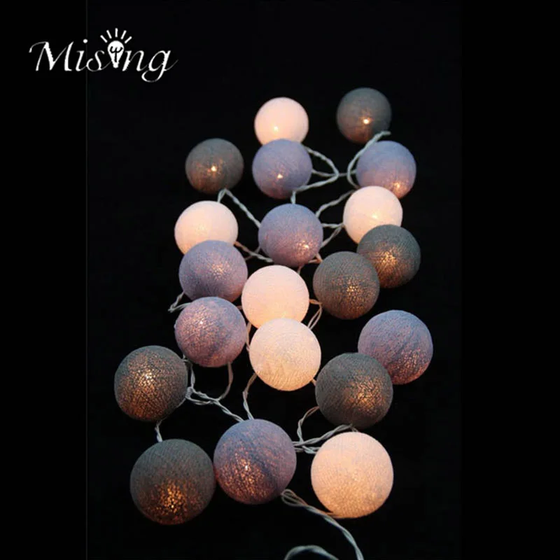 Mising, 3,2 м, 20 светодиодный, серый, хлопковый шар, гирлянды, 3* AA батареи, светодиодный, для улицы, сказочные огни для фестиваля, украшения для рождественской вечеринки