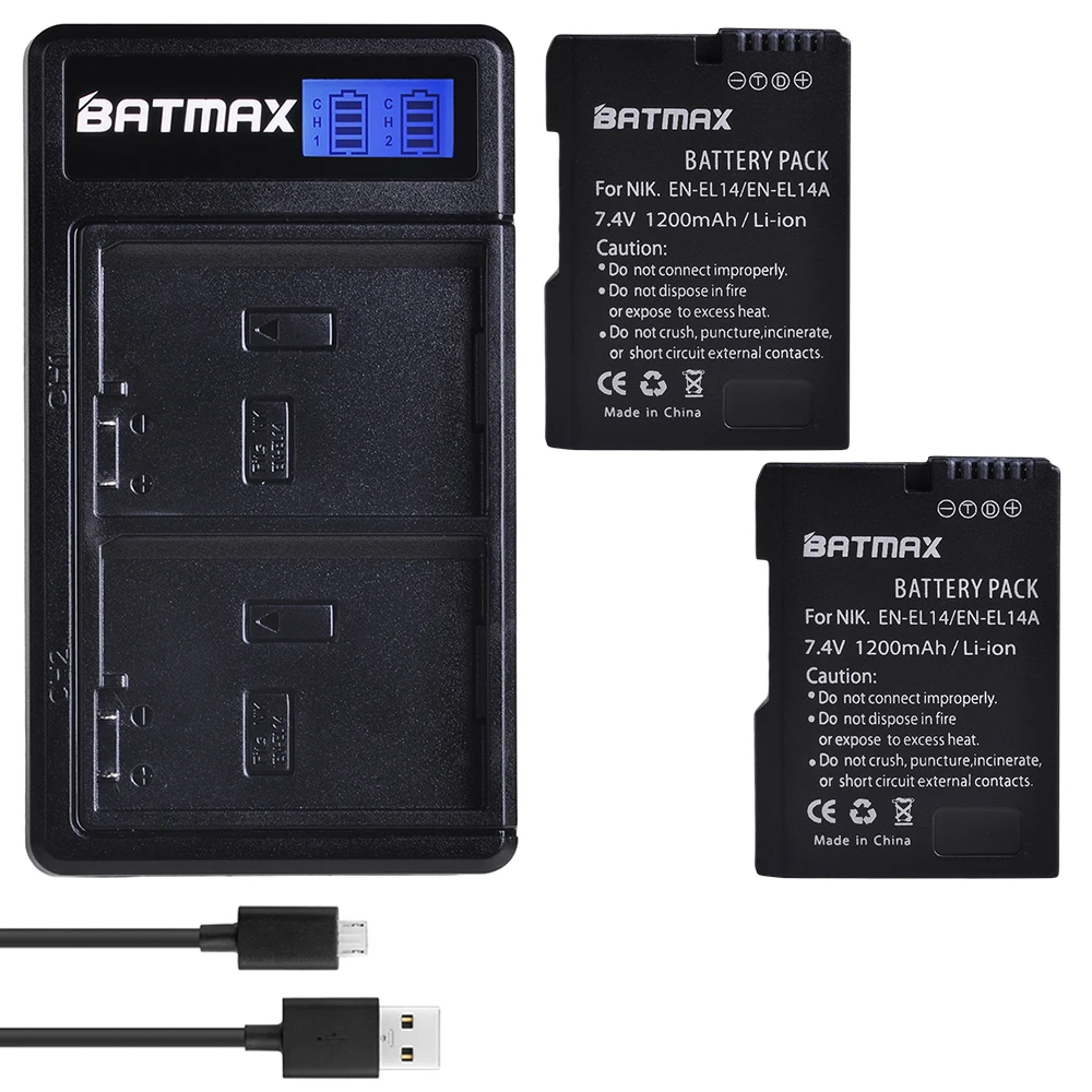 

2pcs EN-EL14 EN-EL14a Camera Battery+LCD USB Dual Charger for Nikon P7800,P7700,P7100,P7000,D5500,D5300,D5200,D3200,D3300,D5100