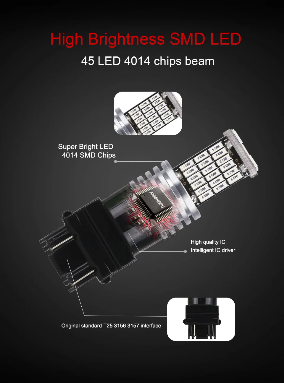 ANMINGPU 2x сигнальная лампа 3157 светодиодные лампы P27W P27/7 W Led T25 3156 Canbus для авто сигнала поворота Стоп-сигнал обратный светильник Янтарный 12V