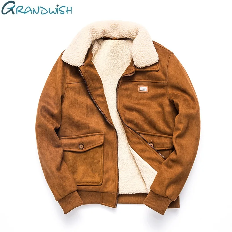 Grandwish, утолщенная зимняя флисовая куртка, пальто, Мужская бархатная куртка с отложным воротником, мужское теплое пальто с меховым воротником, парки, DA436