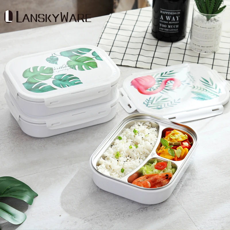 LANSKYWARE японский цветной узор Bento Box 304 Ланч бокс из нержавеющей стали с отсеками для