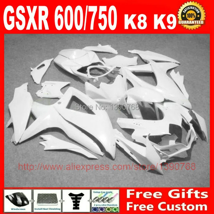 ABS полный обтекатель комплект для SUZUKI GSXR600 GSXR750 2008 2009 2010 все белые Обтекатели набор
