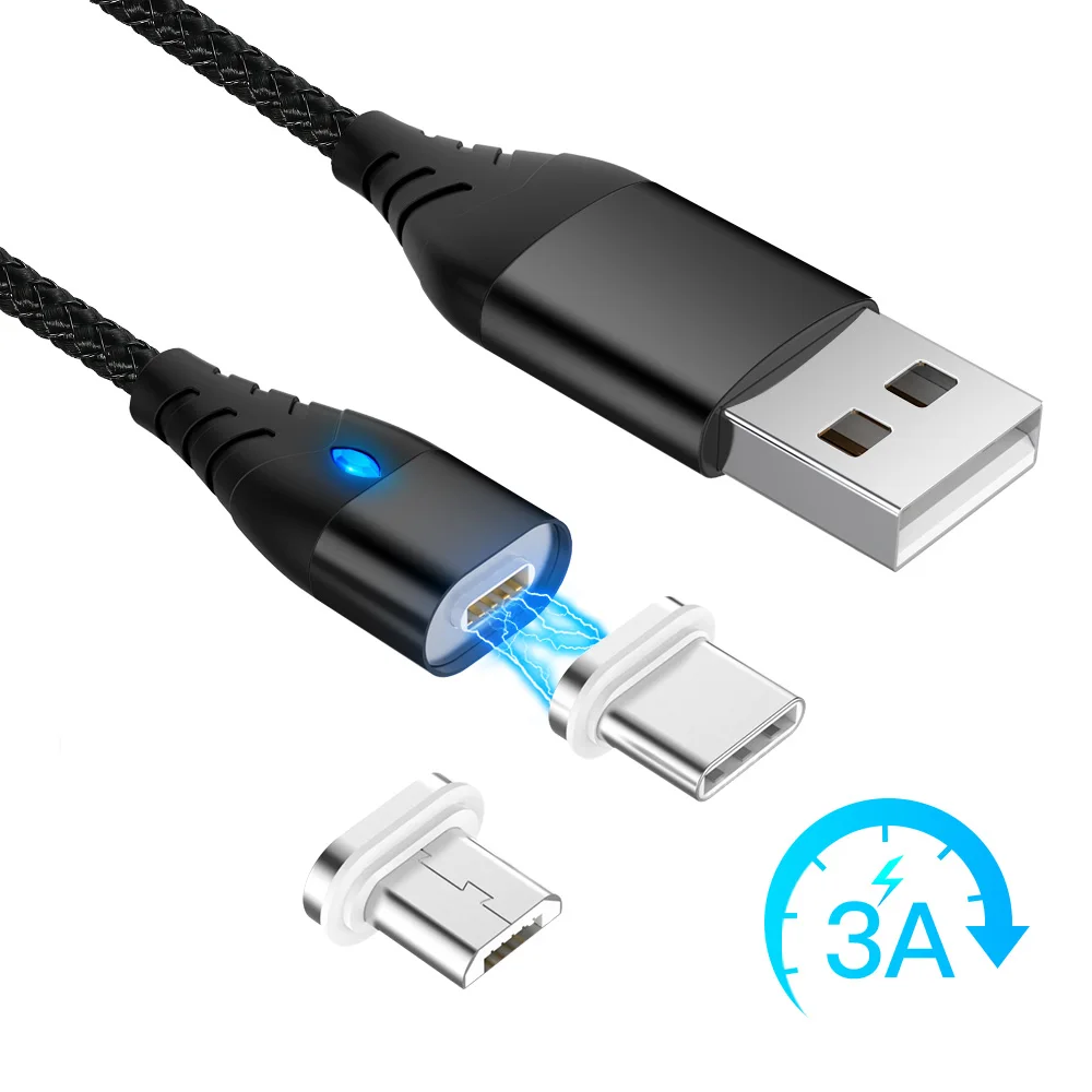 Магнитный кабель со светодиодной подсветкой Micro usb Тип C адаптер для быстрой