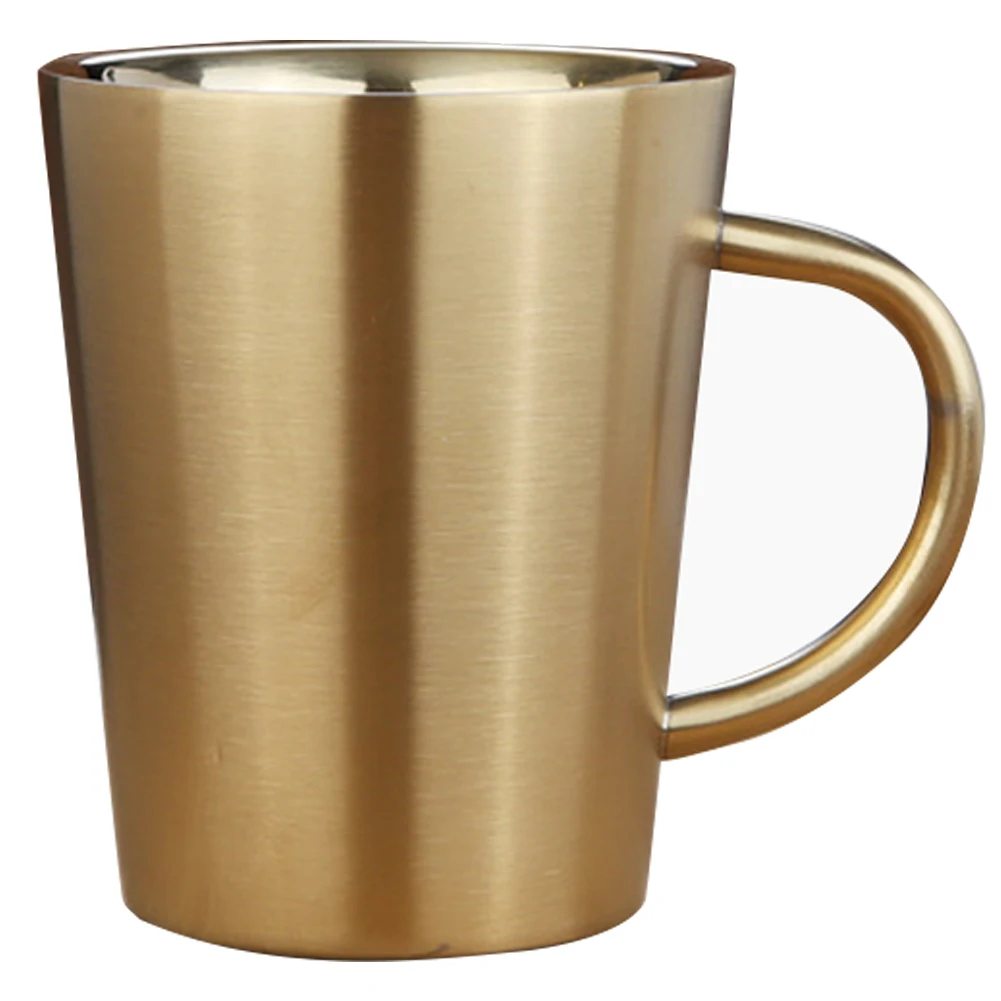 Gold Anti-scalding Portable Home Office Outdoor Insulated Stainless Steel Breakfast Travel Double Layer Cup Mug Coffee With Handle - Цвет: Gold