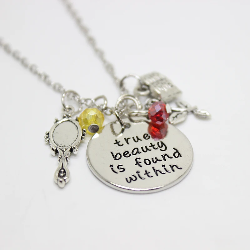 New fashion jewelry true beauty is found within charm necklace pendant Necklace Beauty and the beast princess Inspired | Украшения и