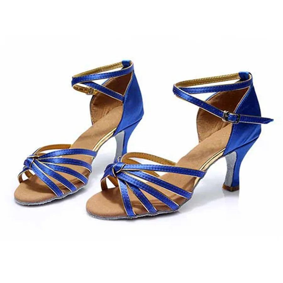 Blue Satin Heel 7cm/5cm Tango Latin Dance Shoes Woman Zapatos Salsa Mujer Zapatos De Baile Latino Mujer 801 Free Shipping