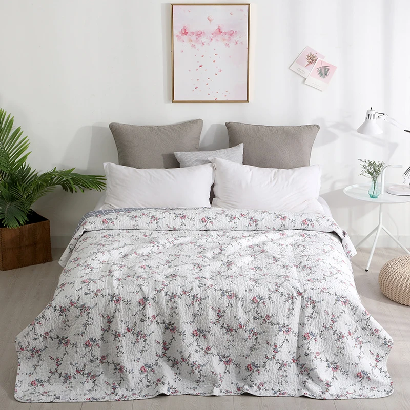 Постельные покрывала с цветочным принтом из выстиранного хлопка двусторонний