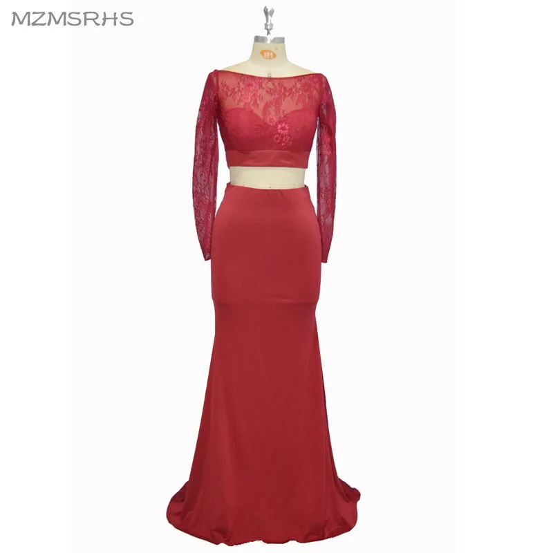Женское платье-Русалка с длинным рукавом бордовое кружевное платье до пола для