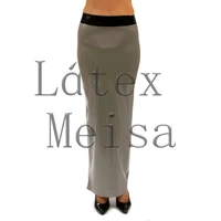 casual womens straigt latex skirt with angle length in solid silver color