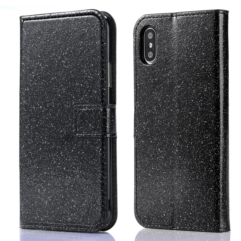 Black Case Роскошный блестящий кожаный магнитный флип-чехол для iphone 11 Pro Max X XS Max XR, кошелек для карт, чехол для iphone 7, 8, 6, 6s Plus, 5, 5S, SE - Цвет: Black Case
