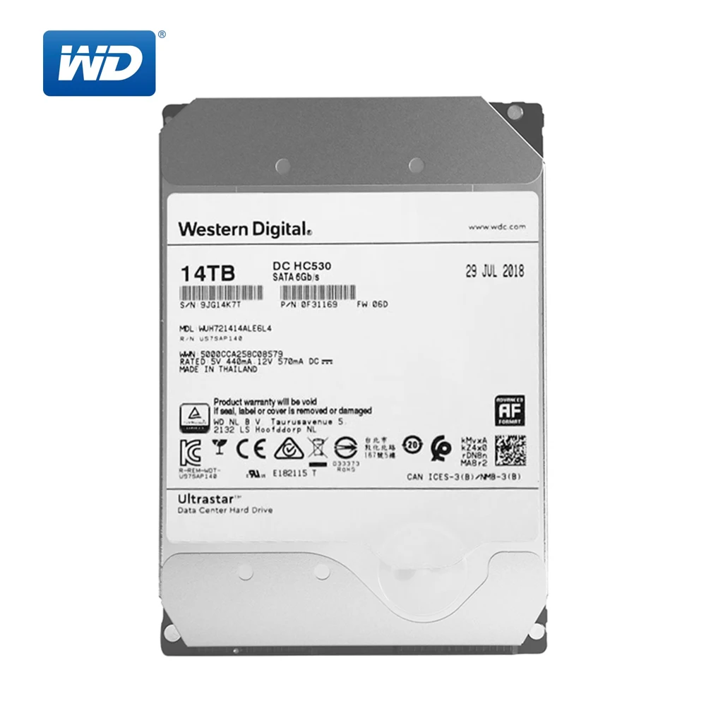 Western Digital 14 ТБ Ultrastar DC HC530 SATA HDD 7200 об/мин Класс 6 ГБ/сек. 512MB кэш 3 5 &quotВнутренний