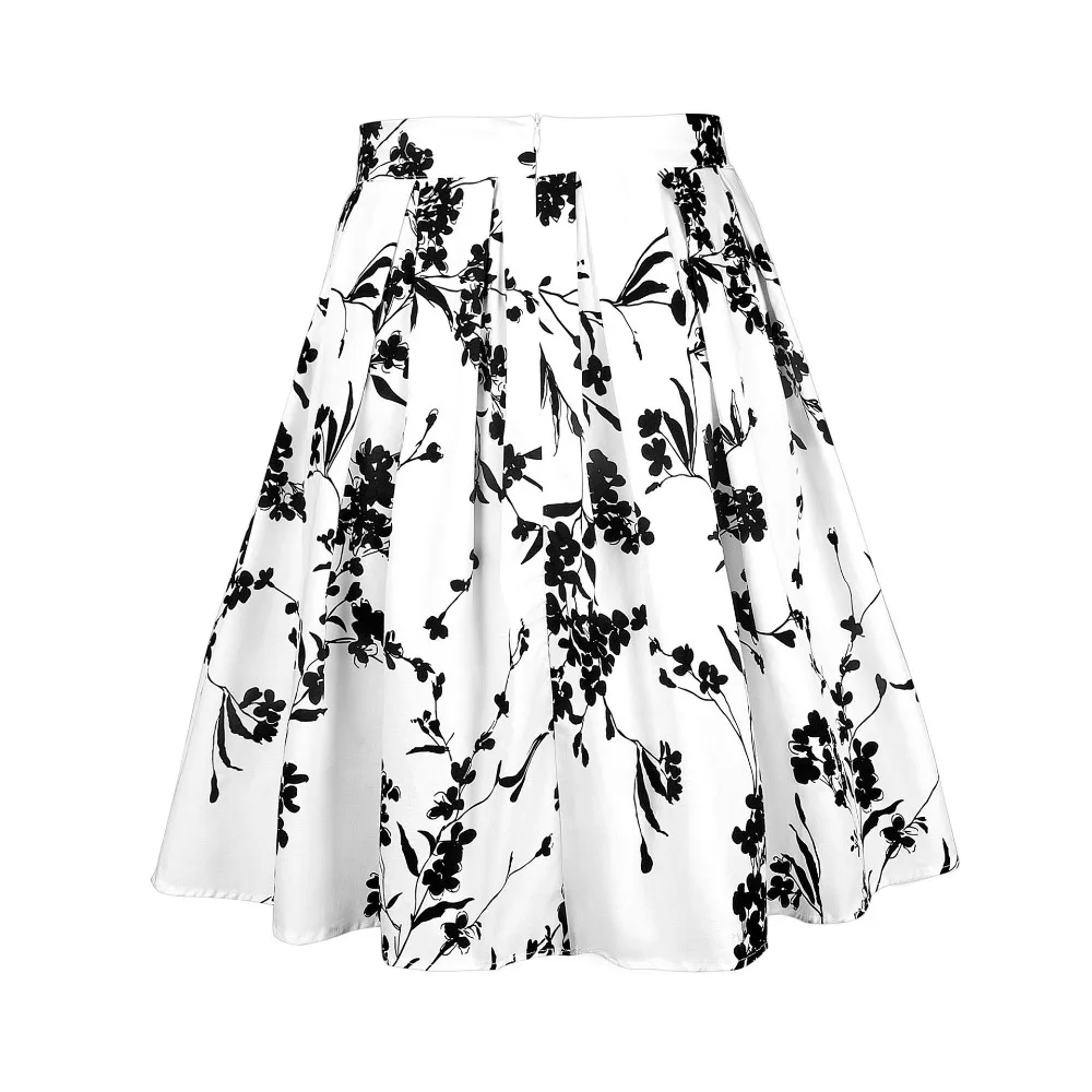 Striped Women Casual Skirt High Waist Plus Size Ladies Summer Big Swing Retro Skirts Skater 50s 60s Vintage Floral Printed Skirt