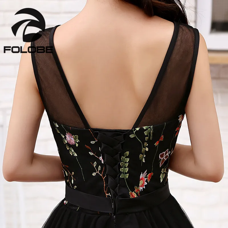 Женское платье без рукавов FOLOBE черное винтажное из тюля с вышивкой вечерние