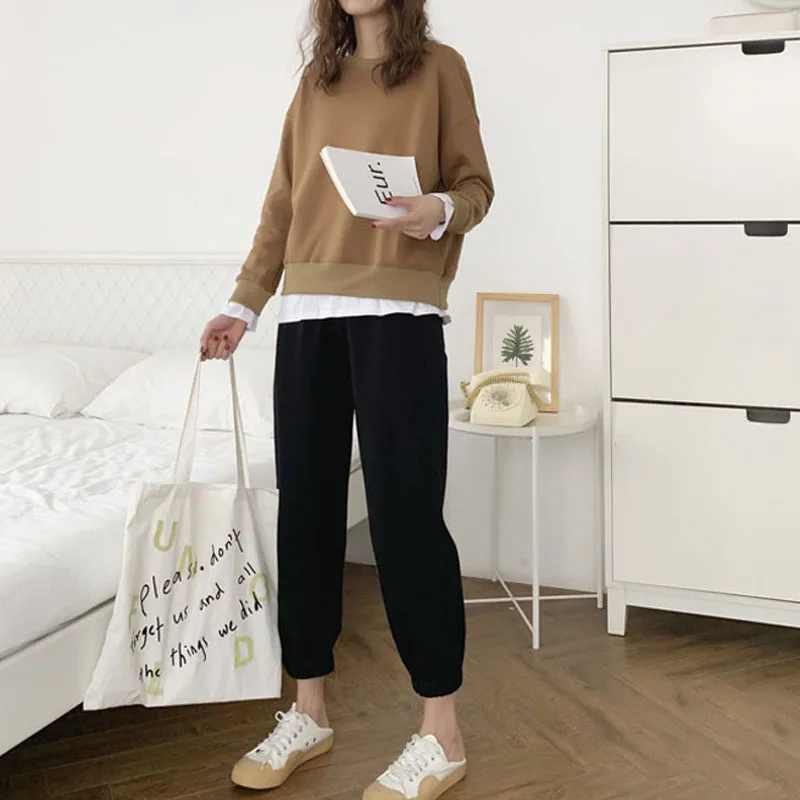 2019 женские брюки с девятью пятками свободные прямые широкие повседневные