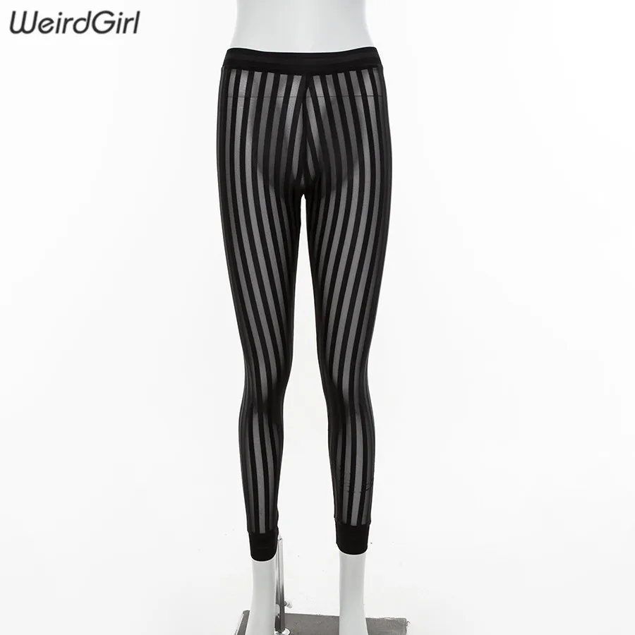 Weirdgirl, женские леггинсы, сексуальные, прозрачные, полосатые, высокая талия, сетчатая пряжа, подвязка, сетка, шланг, сетка, модные, эластичные, тянущиеся