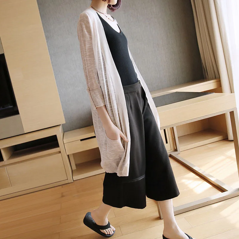 

Summer ice silk sunscreen knit cardigan female 2019 Korean version of the new women's long section thin air conditioning