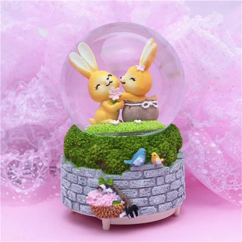 Bag rabbit Снежный шар музыкальная шкатулка Luck Rabbit Lover хрустальный шар с светильник для дома спальни DIY Украшение Пасха День святого Валентина подарки на день рождения - Цвет: Bag rabbit