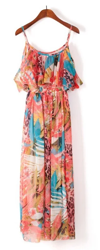 Новая мода 2018 лето и осень богемное платье шифон печати без рукавов Длинные