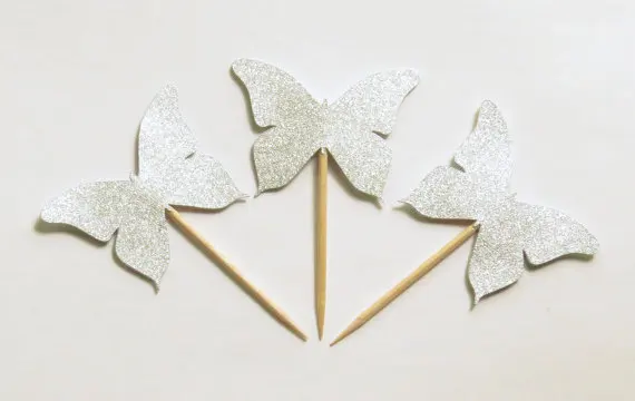 

50 шт. серебряный блеск бабочка кекс rustic деревенский для свадьбы или «нулевого дня рождения» зубочистки день рождения шпажка для еды