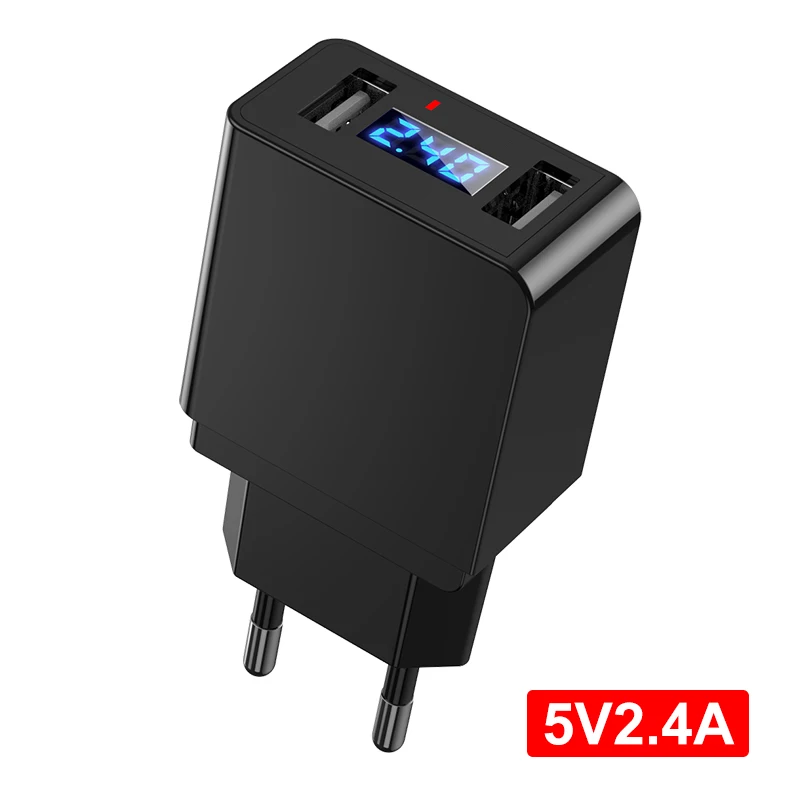 

Quick Charger LED Display Dual USB Phone Charger 2.4A Fast Charging EU Plug Mobile Travel Wall Adapter For iPhone X iPad Samsung