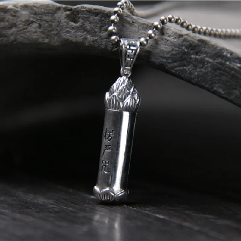 

Men Buddha Shurangama Mantra Sanskrit Necklace Pendant 925 Sterling Silver Memorial Jewelry 10.40G