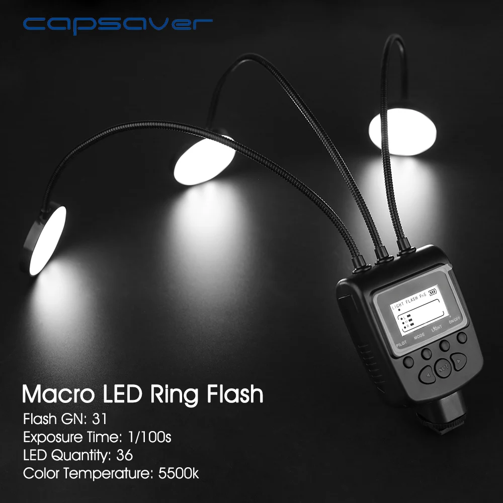 capsaver ML-3D Macro LED Ring Flash Light Speedlite for Pentax Canon Nikon Olympus Camera Close-up Flashlight 31GN 5500K 36 LEDs |