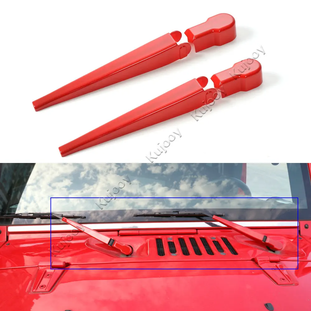

Red/ Silver ABS Car Front & Rear Window Windshield Wiper Arm & Blade Decoration Cover Frame Trim for Jeep Wrangler 2007-2016
